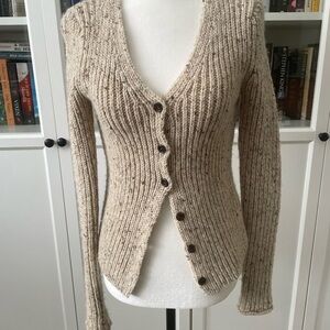 100% wool tweed Cream Button-Up Cardigan